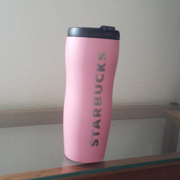 Starbucks 2008 pink and silver curvy stainless steel hot beverage cup mug 12oz - Picture 3 of 12